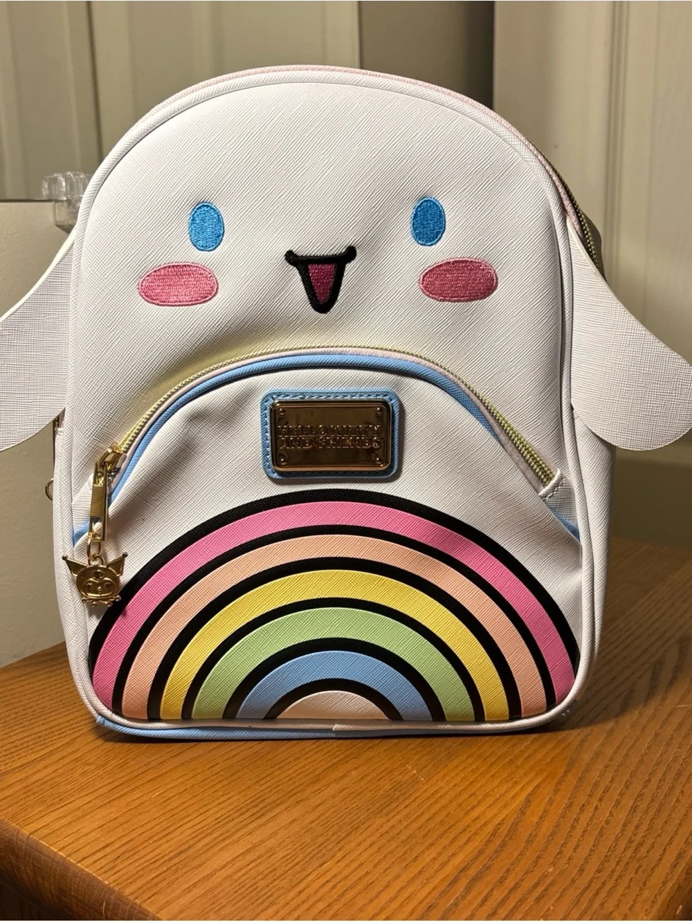 Hello Kitty White Kids Rainbow Backpack with Pastel Stripes